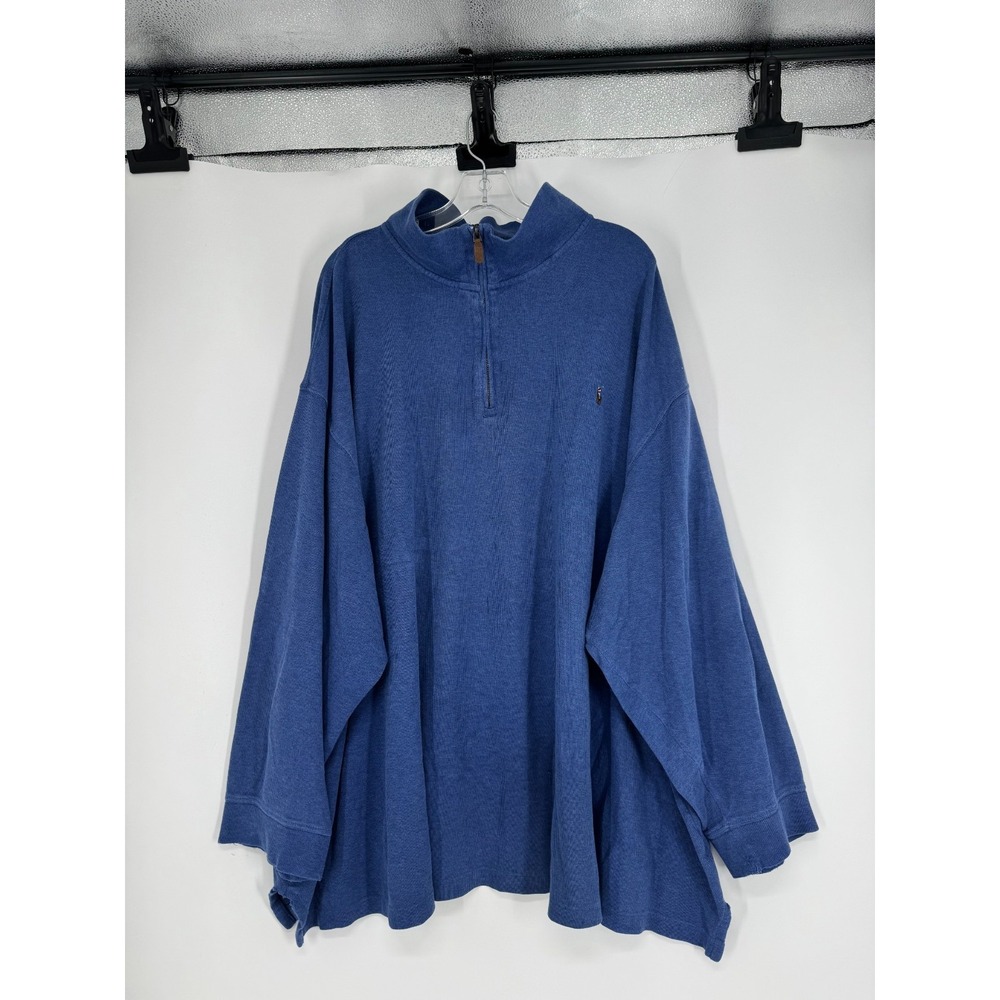 Polo Ralph Lauren Sweater 5XL Big 5XB Blue Estate Rib Quarter 1/4 Zip Flesh Pony